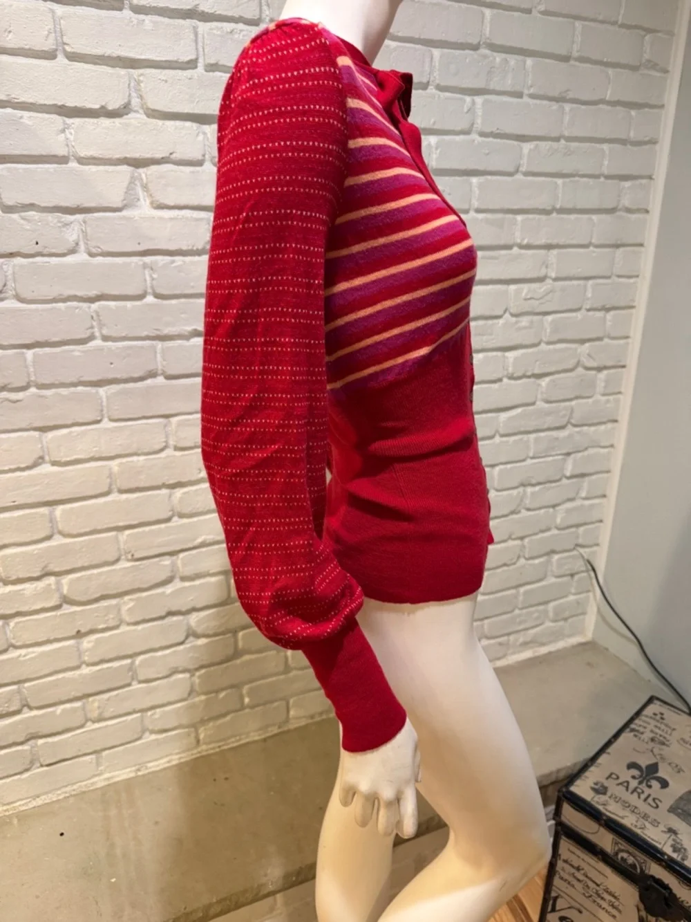 Free People Red Stripe Tie Neck Sweater S NWOT Boho Knit Blouse - Picture 12 of 14